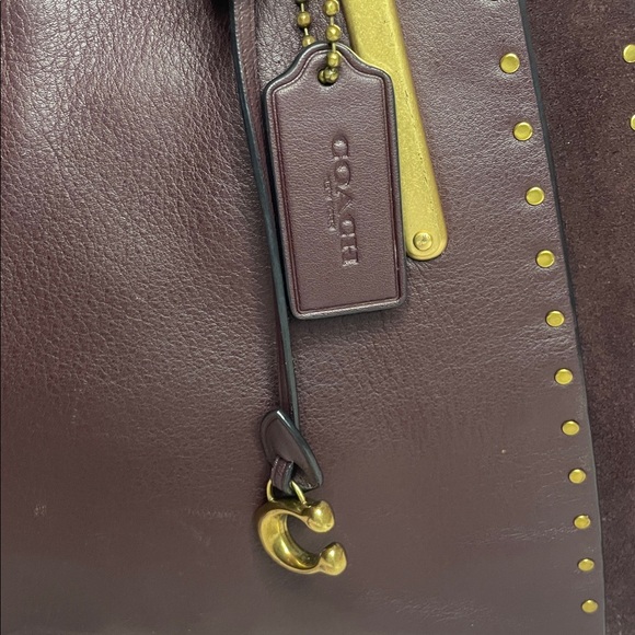 Coach Dreamer 36 Border Rivets Large Mixed Leather Suede Shoulder Bag in Brown - Picture 3 of 16